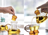 Vente en gros de théière en verre borosilicaté de 500ml résistant à la chaleur théière à motif de nouvelles feuilles avec filtre pour boissons théière en verre coloré