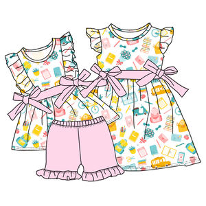 All'ingrosso 2 pezzi set di abbigliamento per bambina di alta qualità in seta dolce modello di arco personalizzato per bambini Boutique di moda per il negozio per bambini - Product Image 5