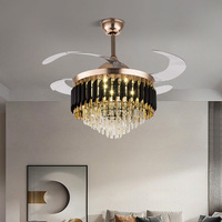 Ventilateur de plafond moderne de luxe avec éclairage, télécommande, moteur DC, 4 pales, source LED, corps en plastique ABS, 6 vitesses, faible bruit, intensité variable
