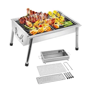 Tabletop panggangan Bbq, panggang Bbq kecil Stainless Steel portabel memasak Bbq luar ruangan instalasi mudah