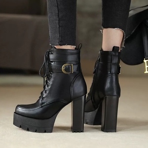 Bestop Designer Brand <strong>Women's</strong> Winter Snow <strong>Boots</strong> Large Size Waterproof <strong>Genuine</strong> <strong>Leather</strong> Lining Lace-Up Closure Non-Slip Thick - Product Image 5