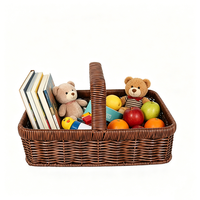Panier rond marron en rotin PP écologique, imperméable, avec poignée souple, tressé, pour rangement de poupées, organisateur de collations, emballage cadeau