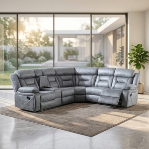 El nuevo diseño de sofá reclinable grande en forma de L de Frank presenta reposacabezas ajustables, esquinas móviles y está relleno de esponja. - Product Image 1