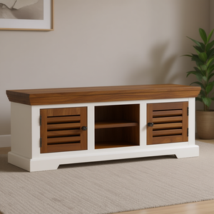 Mobile TV in Legno Massello di Mango Marrone e Bianco, Rustico, con Spazio Contenitore, per Soggiorno - Product Image 2