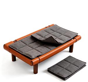 Luxury Indoor Elevated <b>Dog</b> <b>Bed</b> Modern Solid Wood Frame Waterproof Leather Pet <b>Bed</b> Orthopedic Calming - Product Image 1