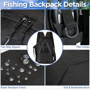 Sac à dos léger pour la pêche, pour hommes/femmes, avec porte-canne, en polyester durable - Product Image 4