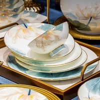 Service de table de luxe 60 pièces en porcelaine fine avec motif Lotus et Lune, compatible micro-ondes et four, kit d'ustensiles pour la maison et cadeau de mariage