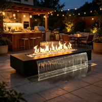 Table de foyer extérieur autoportante en acier inoxydable au gaz naturel avec fonction LED et cascade d'eau, taille personnalisable, écologique, idéale pour les fêtes