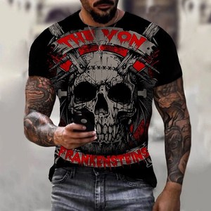 2025 hombres verano nueva camiseta de sublimación camisetas cortas manga de <span class=keywords><strong>terror</strong></span> patrón de calavera impresión 3D moda Casual calle ropa de hombre - Product Image 2