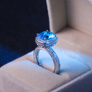 Anello da donna rotondo blu oceano alla moda, stile principessa, semplice, da indossare tutti i giorni, accessorio per la mano - Product Image 3