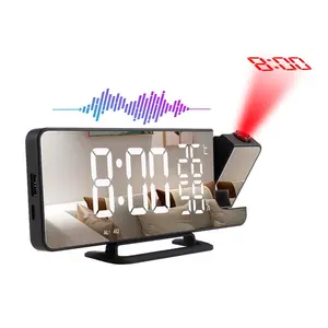 Orologio digitale di vendita caldo con proiezione Radio Fm da tavolo sveglie elettroniche a specchio a Led quadrate moderne ABS piccola Radio