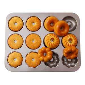 Molde para Hornear de 12 Cavidades Antiadherente para Donuts, Acero al Carbono, Varias Formas, Molde para Pasteles, Bandeja para Muffins - Product Image 1