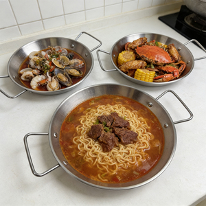 Sartén Redonda Plana Minimalista Personalizable Directo de Fábrica, Sartén de Acero Inoxidable para Mariscos y Fideos con Asas - Product Image 2