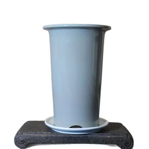 Maceta de Cerámica Azul Claro en Forma de Campana Dorada Hecha a Mano para Orquídeas, Macetas de Escritorio - Product Image 5