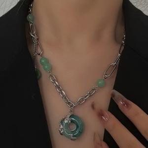 Nicho de diseño de gama alta para mujer, moda antigua, estilo clásico, colgante de dragón de Jade, pendientes, collar, cuentas verdes, accesorio Retro - Product Image 2