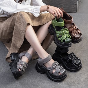 Nouveautés estivales, sandales plates tendance et légères en cuir véritable, confortables, tissées, respirantes, chaussures rétro pour femmes - Product Image 5