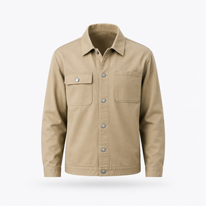 Nouvelle veste cargo en sergé pour <span class=keywords><strong>homme</strong></span> Printemps 2026, style streetwear rétro américain, multi-poches, col rabattu uni, en coton - Product Image 1
