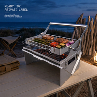 Gril de camping et pique-nique rotatif au charbon de bois, pliable, avec grille de retournement facile pour barbecue - HDT04