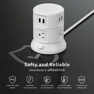 Multiprise tour OEM USB avec chargeur sans fil, cordon d'extension de 1,8 m, protection contre les surtensions, 6 prises CA, <span class=keywords><strong>prise</strong></span> de courant - Product Image 2