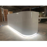 Comptoir de réception de bureau moderne en fibre de verre Corian, blanc, avec éclairage LED et bambou