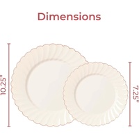 Vaisselle élégante BST, assiettes jetables en plastique beige, bord festonné, dentelle dorée, bordure dorée, pour mariage et fête