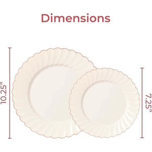 <span class=keywords><strong>Vaisselle</strong></span> élégante BST, assiettes jetables en <span class=keywords><strong>plastique</strong></span> beige, bord festonné, dentelle dorée, bordure dorée, pour mariage et fête - Product Image 5