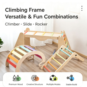 Ensemble de jeu d'escalade Montessori en bois pour enfants, 9 en 1, avec triangle Pikler, pour l'intérieur et la maison, vente en gros - Product Image 3