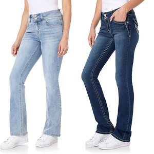 Vente en gros ensembles en denim évasé <span class=keywords><strong>2022</strong></span> vestes minces déchirées à jambes larges pantalon baggy <span class=keywords><strong>2023</strong></span> jeans pour femmes de grande taille - Product Image 1