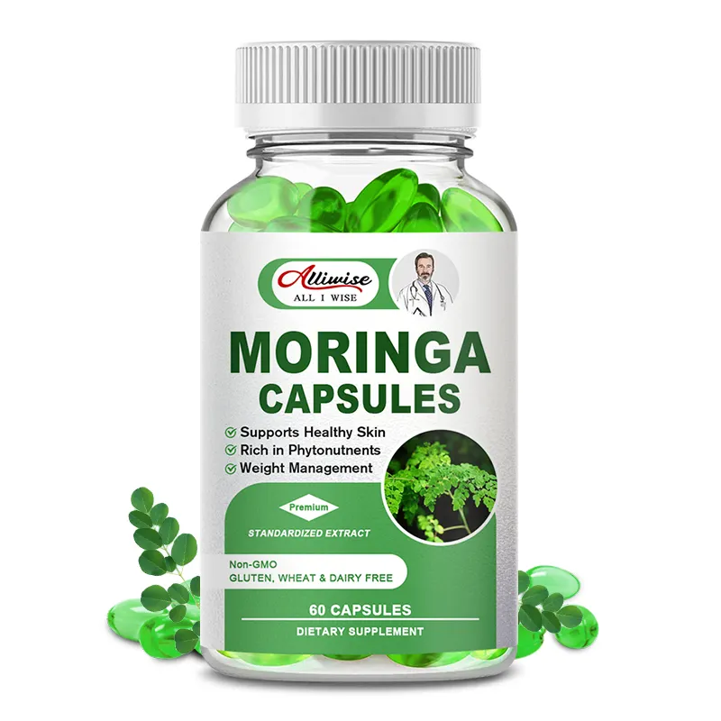 Vente en gros OEM 60pcs capsules d'extrait de feuille de Moringa bio suppléments à base de plantes