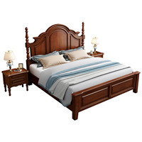 Cama de Madera Maciza Estilo Americano con Cabecera Artesanal, Cama Doble, King Size, Queen Size, Juego de Muebles de Dormitorio de Lujo Estilo Francés