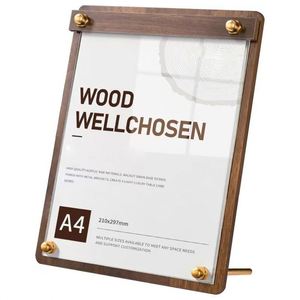 Exhibidor de Carteles A4 de Madera Sólida para Menús, Listas de Precios, Café, Té y Leche, Diseño Vertical de Escritorio con Detalles en Latón - Product Image 2