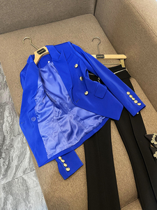 <span class=keywords><strong>Blazer</strong></span> Blu Casual da Ufficio da Donna in Stile Britannico Retrò a Doppio Petto in Tinta Unita di Alta Qualità - Product Image 3