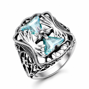 Anello Vintage con Design Floreale Blu, Anello Creativo da Dito per Donne - Product Image 2