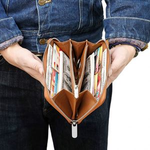 Low Moq Cash <b>Envelope</b> Saffiano Genuine Leather Long Wallet for Men Zipper Travel Wallets With Custom Logo - Product Image 1
