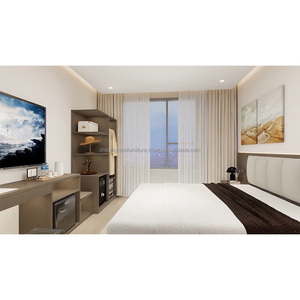 Juego de Muebles de Dormitorio Completo para Hotel Moderno de 3 Estrellas, Económico, al por Mayor, con Base de Cama de Madera, Cabecera, Mesitas de Noche, Mueble para TV y Armario - Product Image 1