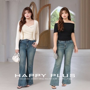 Pantalones Vaqueros Runqi de Corte Acampanado, Talle Medio, Talla Grande, Estilo Retro, Color Azul Lavado, de Algodón para Mujer, Modelo N8989 - Product Image 4