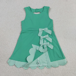 Conjunto de Ropa Deportiva para Niñas Pequeñas, Estilo Yoga, Verano, Sin Mangas, Falda Escocesa Verde con Volantes y Lazos - Product Image 4