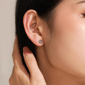 Pendientes de delfín personalizables en plata de ley S925 con circonita morada talla marquesa, versión cobre, con temática oceánica, exclusivamente para mujer - Product Image 5