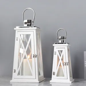 Unique Shape TriangleWooden Holiday Candle Lantern Stainless Steel Top Design With Glass Panel