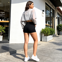 Shorts en jean taille haute pour femme, effet push-up, sans poches, en denim extensible, vente en gros
