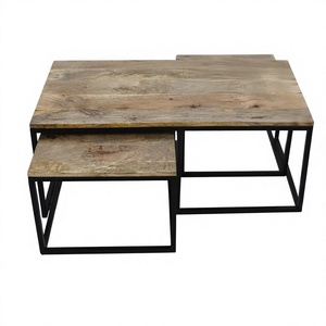 Industrial Nesting <b>Coffee</b> <b>Table</b> <b>Set</b> Mango Wood Top Metal Frame <b>Set</b> <b>of</b> <b>3</b> Modern Living Room Furniture - Product Image 1
