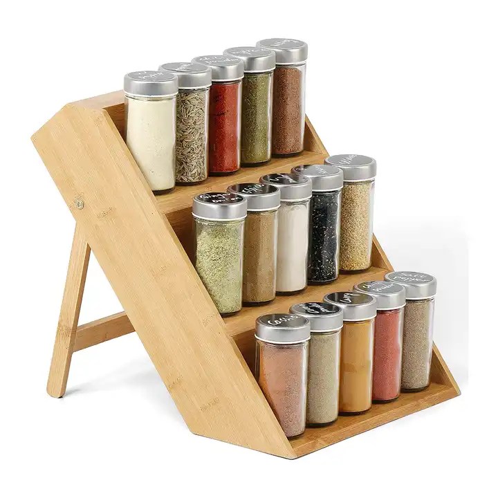 High Quality Bamboo 3-Tier Spice Rack Countertop Seasoning Organizer  Cabinet Pantry Shelf Space Saver Kitchen Step Shelf