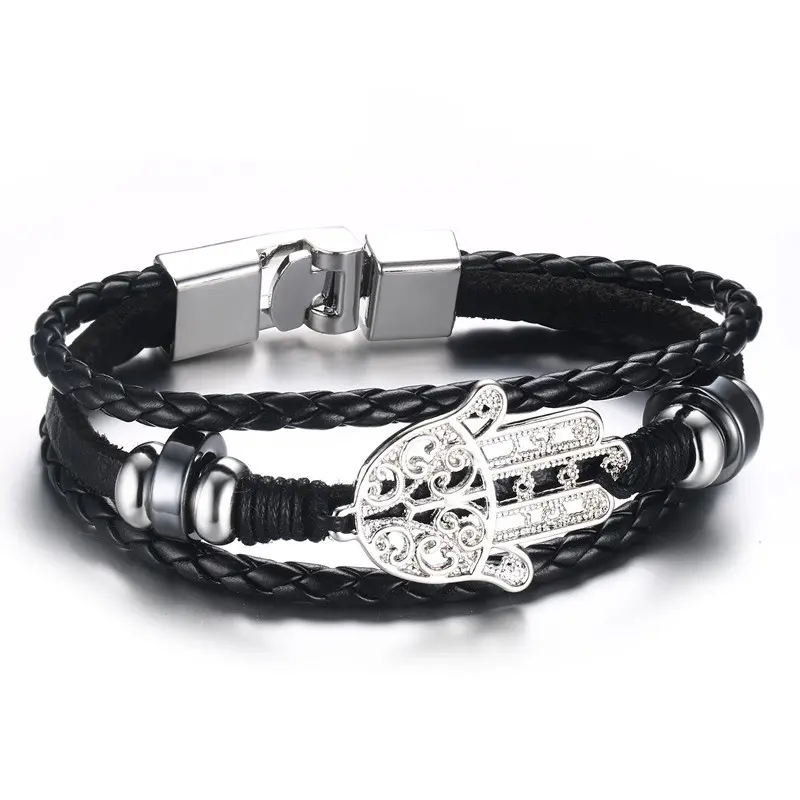 2023 bracelet Multi-layer braided bracelet alloy leather hand of Fatima Hamas bracelet wristband