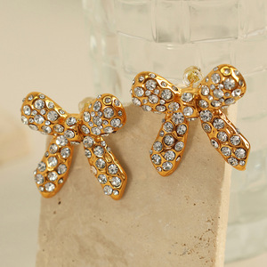 Bowknot <b>Stud</b> <b>Earrings</b> Stainless Steel Pearl Zircon 18K Gold Plated Party Jewelry Fashion Accessories - Product Image 3