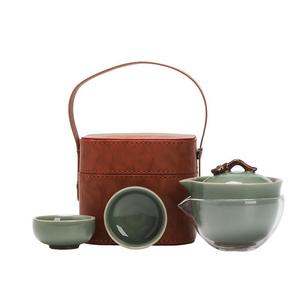 Chinese Style Quick Cup <b>Tea</b> Set One <b>Pot</b> Two Cups <b>Ceramic</b> Travel Portable Kung Fu <b>Tea</b> Set Moonlight Green Dehua Origin - Product Image 5