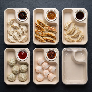 Offre Spéciale – Boîte à Raviolis Jetable Biodégradable en Bagasse de Canne à Sucre 850 ml, Compatible Micro-ondes, avec Compartiment Circulaire pour Sauce, Forme Rectangulaire pour Aliments - Product Image 4