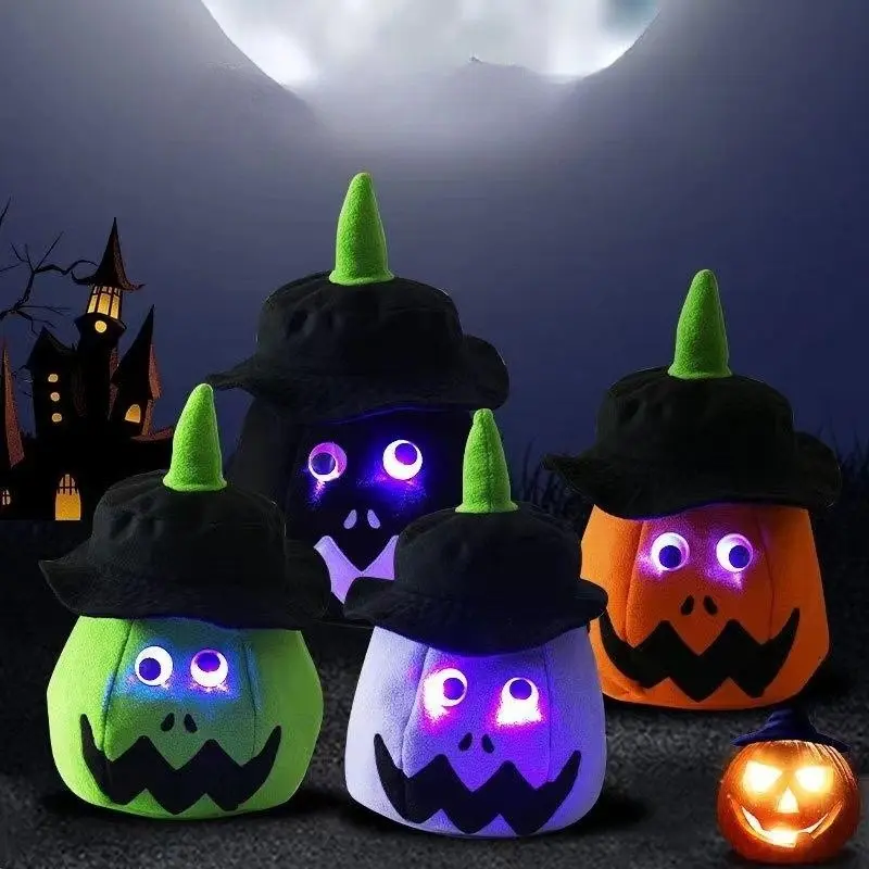Obral besar ember labu bersinar Halloween hadiah liburan kreatif topi dekorasi & lampu simulasi keranjang labu ember permen