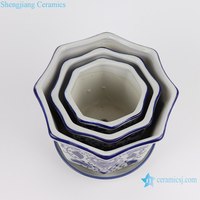 RZTO24-RZTO29 3 pièces Bleu et Blanc Porcelaine Pivoine Fleur Torsadée Feuille Ronde forme Carrée En Céramique Jardin succulent pot de fleur