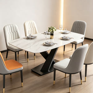 Ensemble de table à manger rectangulaire moderne en marbre avec 6 chaises en cuir PU, design minimaliste, meubles pour la maison - Product Image 3