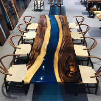 Table à manger moderne d'extérieur en résine époxy et bois, personnalisable, étanche, pour usage domestique - Vente en gros